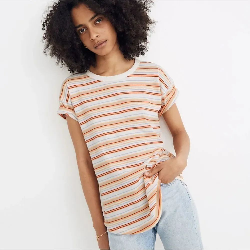 Madewell Striped Tshirt Whisper Cotton Rib-Crewneck Tee in Readville Stripe